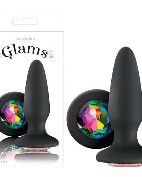 Glams - Black 10.4 cm (4'') Butt Plug with Rainbow Sparkling Gem