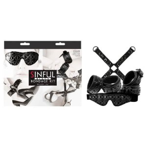 Sinful - Bondage  Kit - Black Bondage Kit - 4 Piece Set