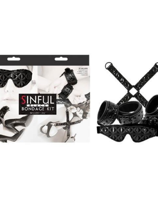 Sinful - Bondage  Kit - Black Bondage Kit - 4 Piece Set