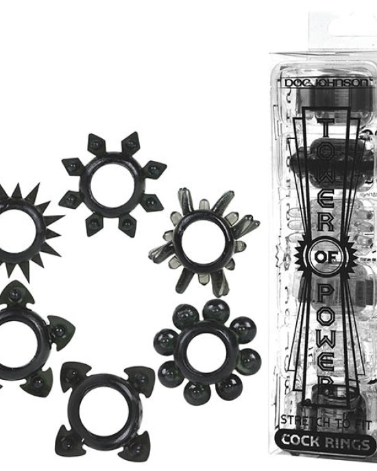 Tower of Power - Black Cock Rings - Set of 6