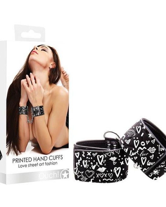 Ouch! Graffiti Hand Cuffs - Black