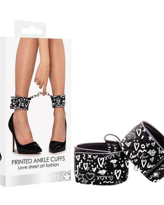 Ouch! Graffiti Ankle Cuffs - Black