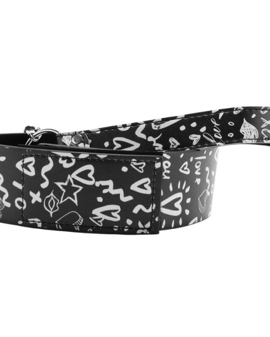 Ouch! Graffiti Collar with Leash - Black