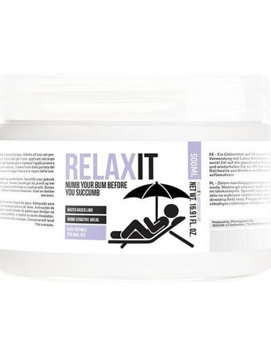 Pharmquests Relax It - Water Based Relaxing Lubricant - 500 ml Tub