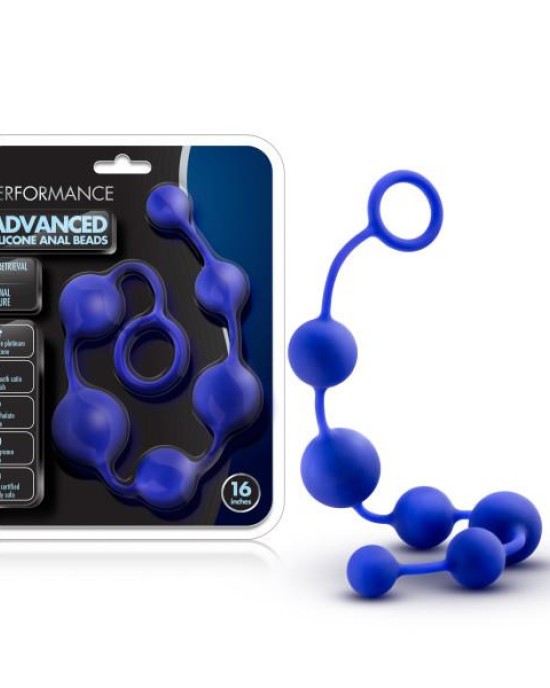 Performance 16'' Silicone Anal Beads - Indigo Blue 40 cm Anal Beads