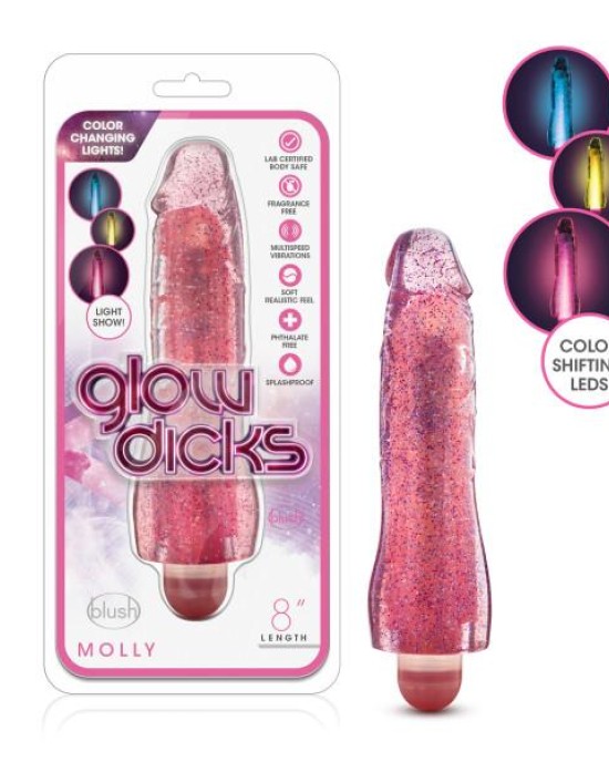 Glow Dicks Molly - Glitter Pink Light-Up Vibrator