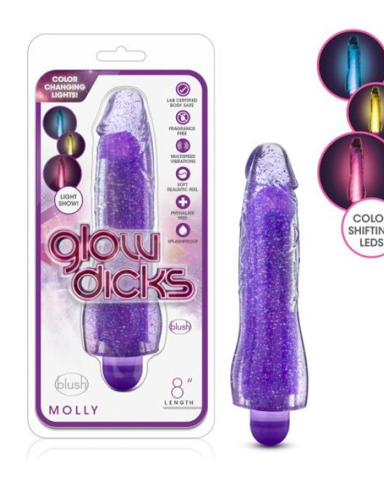 Glow Dicks Molly - Glitter Purple Light-Up Vibrator