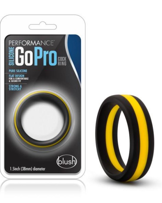 Performance Silicone Go Pro Cock Ring - Black/Yellow Cock Ring