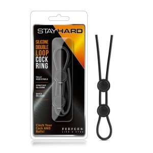 Stay Hard Double Loop Adjustable Lasso Cock Ring - Black