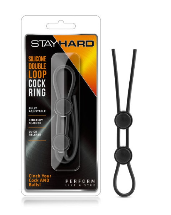 Stay Hard Double Loop Adjustable Lasso Cock Ring - Black