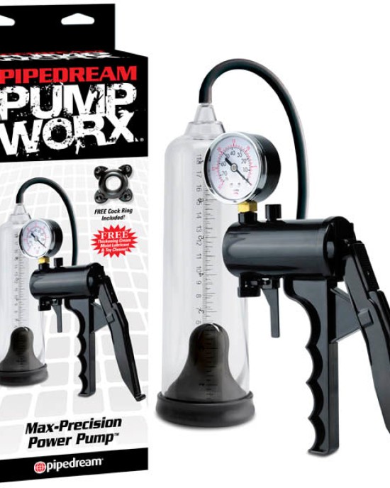 Pump Worx Max-precision Power Pump - Clear/Black Penis Pump with Gauge