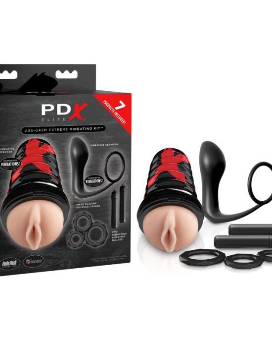 PDX Elite Ass-gasm Vibrating Kit - Black Male Kit - 11 Piece Set