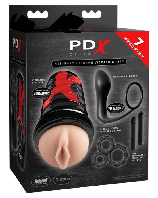 PDX Elite Ass-gasm Vibrating Kit - Black Male Kit - 11 Piece Set