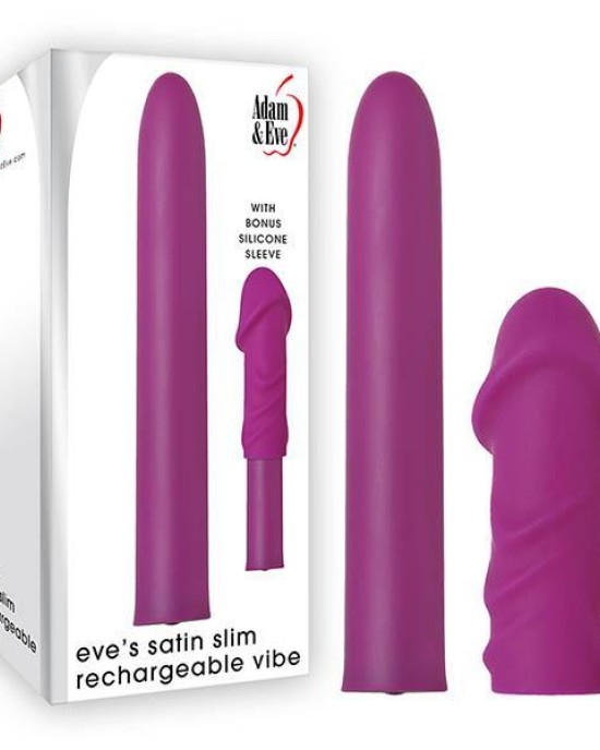 Adam & Eve Eve's Satin Slim Purple Vibrator with Sleeve