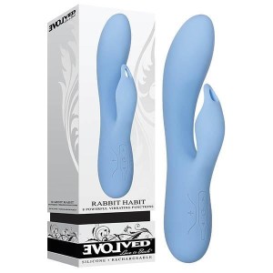 Rabbit Habbit Vibrator with Clitoral Stimulator - Blue