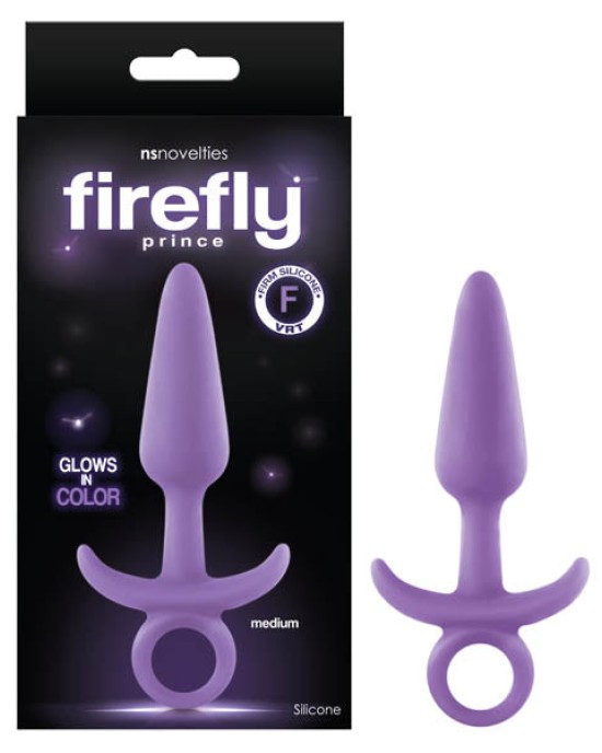 Firefly Prince - Glow-in-Dark Purple 12.7 cm (5'') Medium Butt Plug with Ring Pull