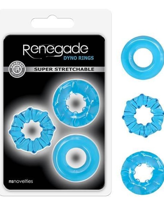 Renegade - Dyno Rings - Blue Cock Rings - Set of 3