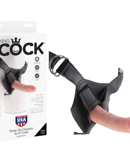 King Cock Strap-On Harness with 6 Inch Flesh Dong