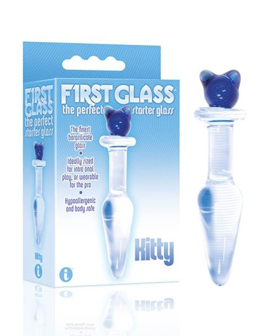 The 9's First Glass - Kitty Love - Clear/Blue Glass Anal Plug