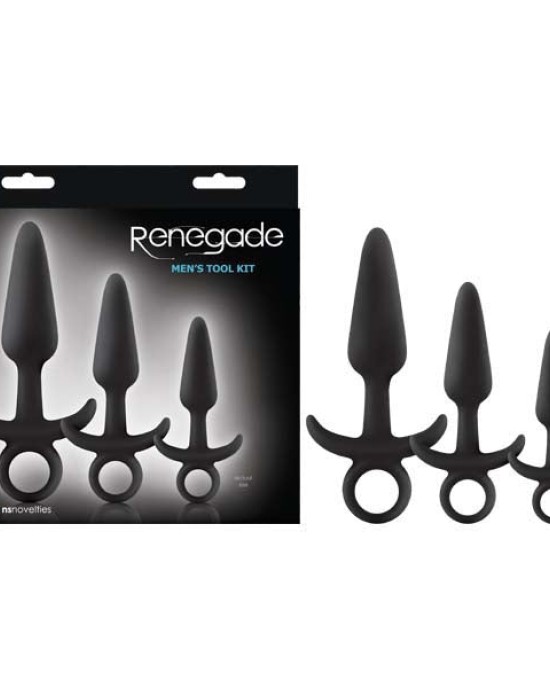 Renegade Men's Tool Kit - Black Butt Plugs with Ring Pulls - Set of 3 Sizes