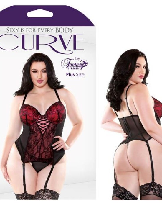 Curve Rosita Contour Cup Bustier & G-String - Red/Black - 3X/4X