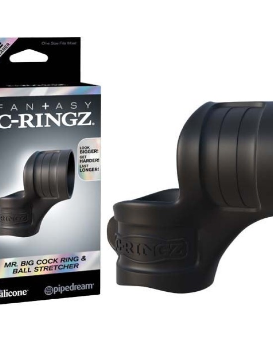 Fantasy C-ringz Mr Big Cock Ring And Ball Stretcher - Black Cock & Ball Rings