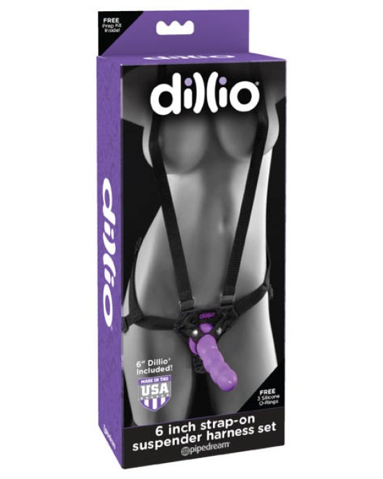 Pipedream Dillio 6 Inch Strap-On Suspender Harness Set - Purple