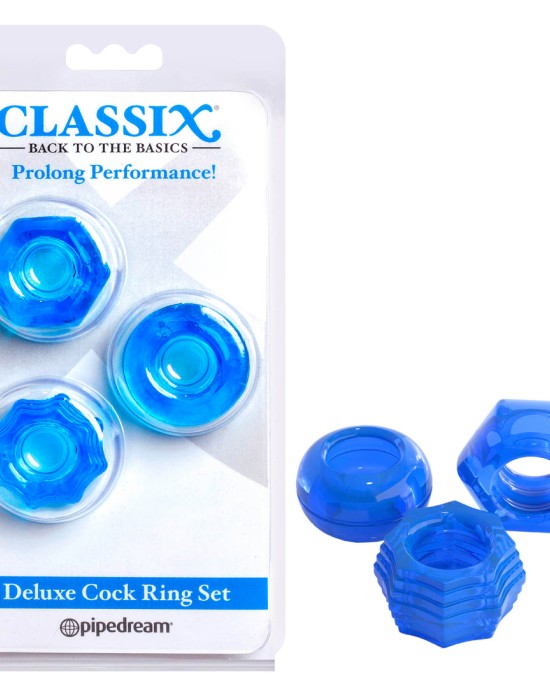 Classix Deluxe Cock Ring Set - Blue Cock Rings - Set of 2