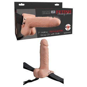 Fetish Fantasy Vibrating 7 Inch Hollow Strap-On with Balls - Flesh