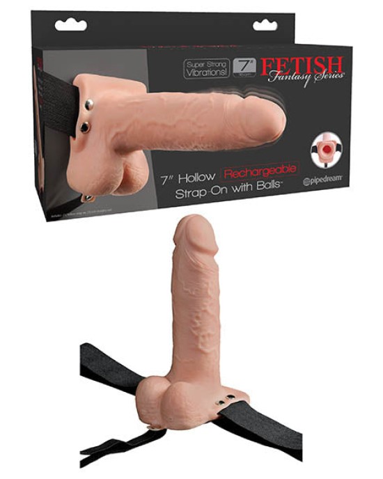 Fetish Fantasy Vibrating 7 Inch Hollow Strap-On with Balls - Flesh