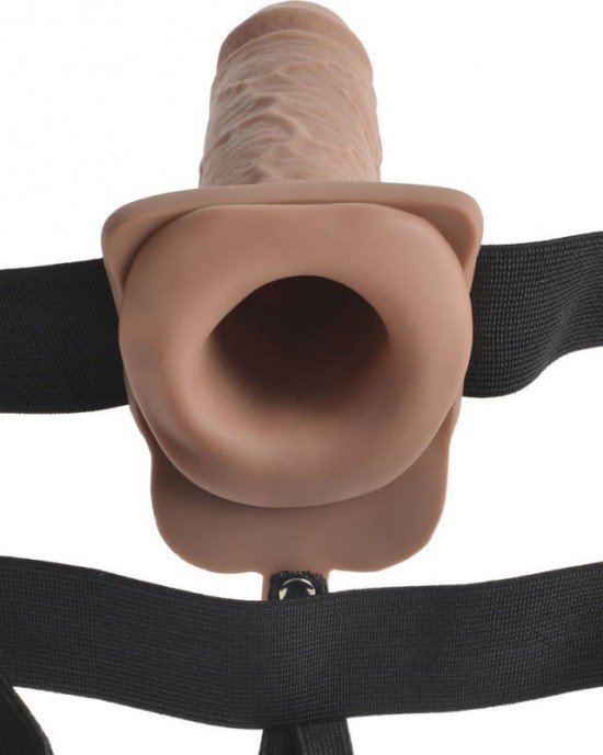 Fetish Fantasy Vibrating 7 Inch Hollow Strap-On with Remote - Tan