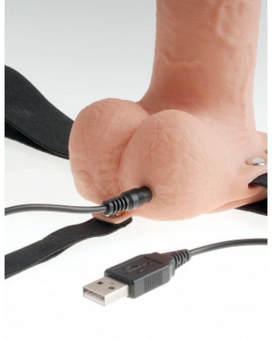 Fetish Fantasy Vibrating 7 Inch Hollow Strap-On with Remote - Tan