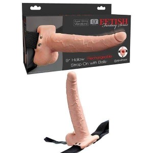 Fetish Fantasy Vibrating 9 Inch Hollow Strap-On with Balls - Flesh