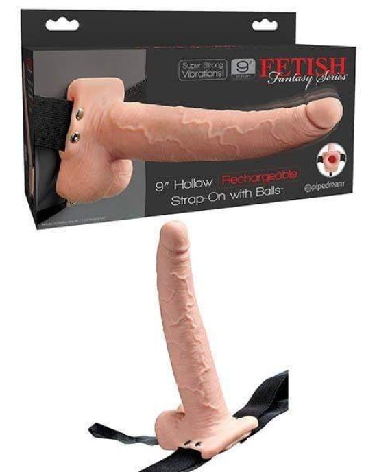 Fetish Fantasy Vibrating 9 Inch Hollow Strap-On with Balls - Flesh