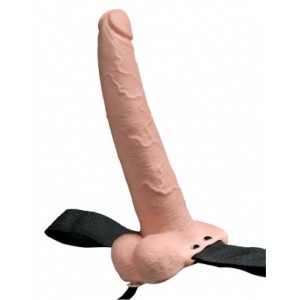 Fetish Fantasy Vibrating 9 Inch Hollow Strap-On with Balls - Flesh