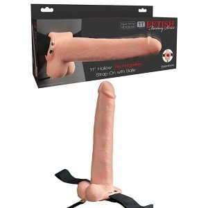 Fetish Fantasy Vibrating 11 Inch Hollow Strap-On with Balls - Flesh