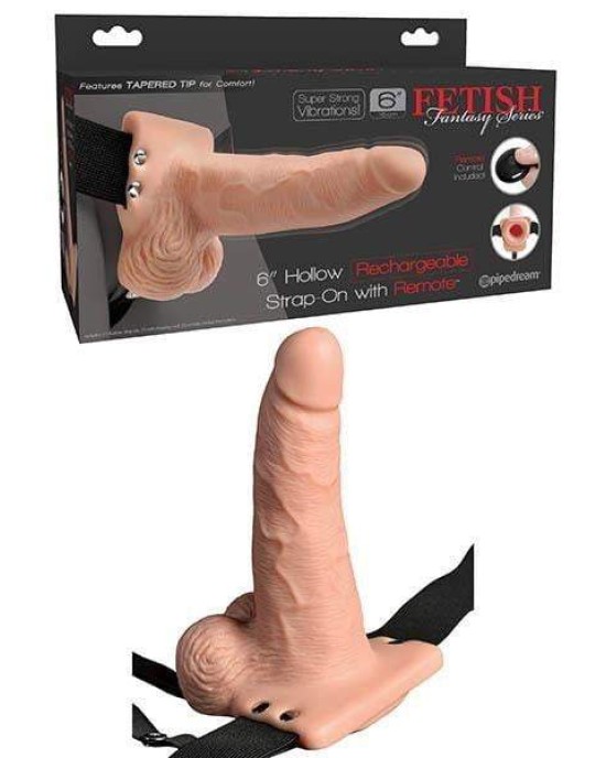 Fetish Fantasy Series 6 Inch Vibrating Hollow Strap-On with Remote Control - Flesh