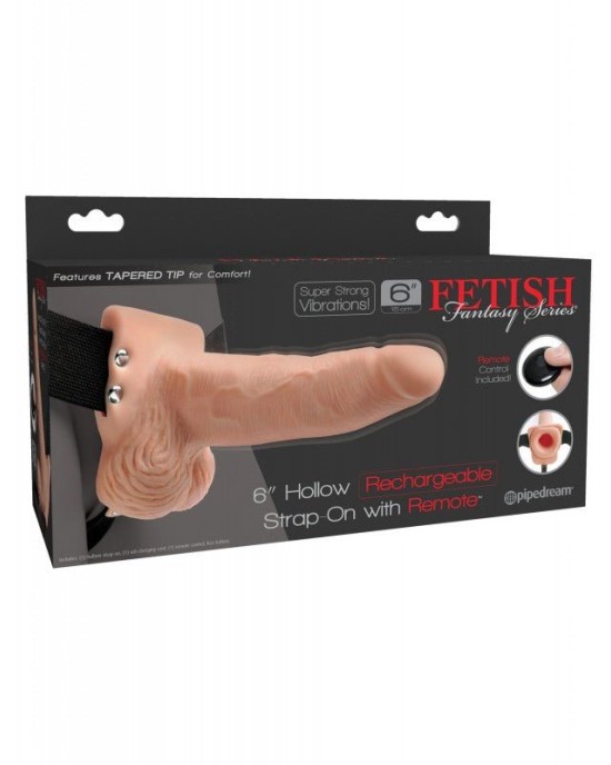 Fetish Fantasy Series 6 Inch Vibrating Hollow Strap-On with Remote Control - Flesh