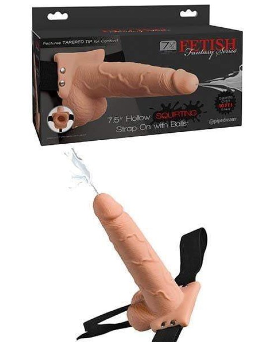 Fetish Fantasy Series 7.5 Inch Hollow Squirting Strap-On with Balls - Flesh