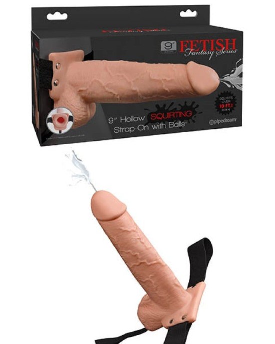 Fetish Fantasy Series 9 Inch Hollow Squirting Strap-On with Balls - Flesh