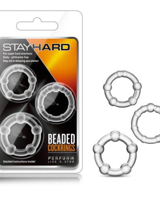 Stay Hard Beaded Cock Rings - Clear - Set of 3 Sizes