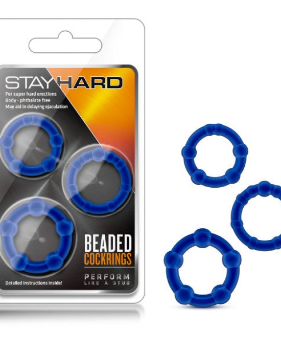 Stay Hard Beaded Cock Rings - Blue - Set of  3 Sizes