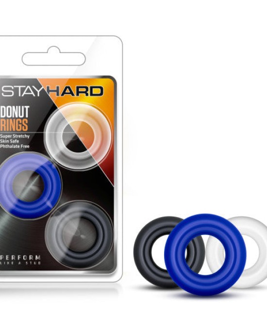 Stay Hard - Donut Rings - Coloured Cock Rings - Set of 3