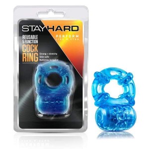 Stay Hard - Reusable 5 Function Vibrating Cock Ring  - Blue