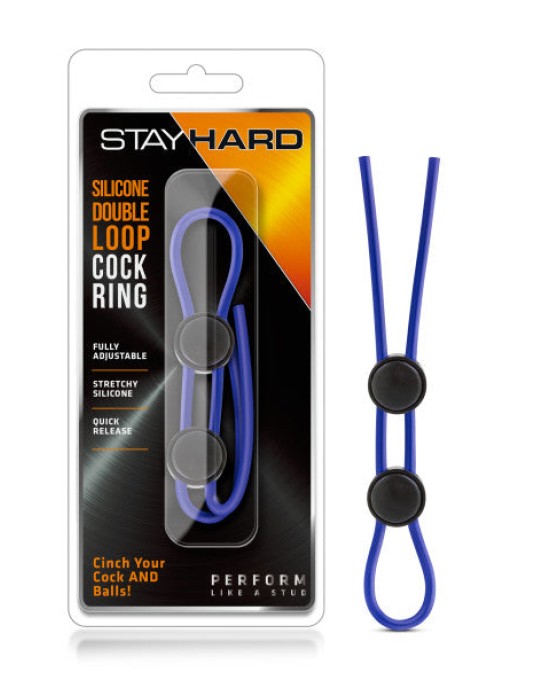 Stay Hard Double Loop Adjustable lasso Cock Ring - Blue