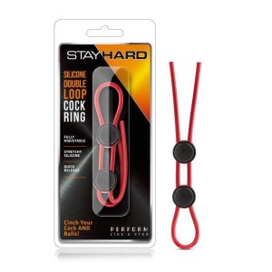 Stay Hard Double Loop Adjustable lasso Cock Ring - Red