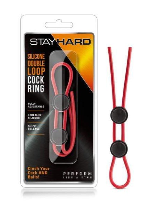 Stay Hard Double Loop Adjustable lasso Cock Ring - Red