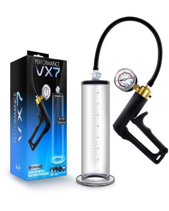 Performance VX7 Vacuum Penis Pump - Clear Penis Pump with Brass Trigger and Gauge