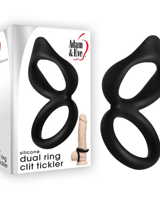 Adam & Eve Silicone Dual Ring Clit Tickler - Black Cock & Ball Rings