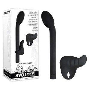 Power Couple - Black 21 cm USB Rechargeable Vibrator & Finger Stimulator